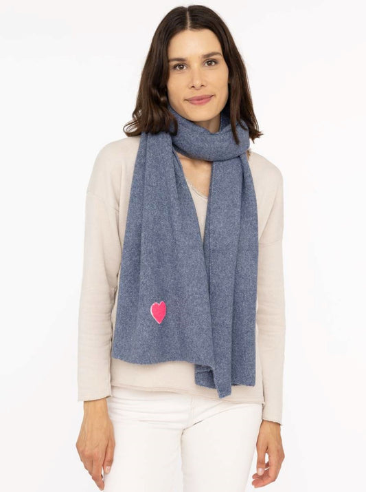 💕 Zwillingsherz Schal Strickschal Wollmix "Uni & Herz" Jeansblau