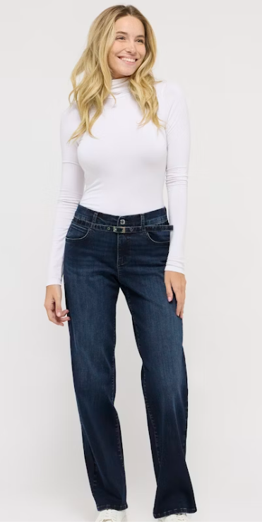 Angels Jeans Liz Belt Dark Indigo Used 5 Pocket Jeans 28" Kurzlänge