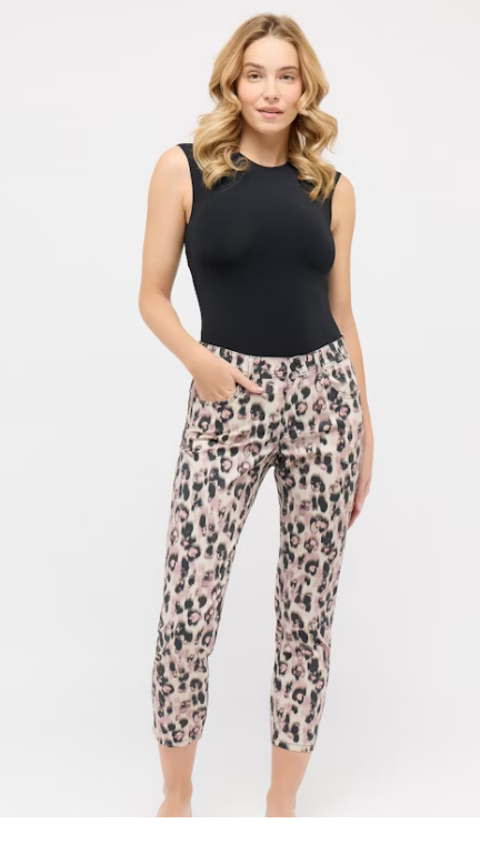 Angels Jeans Ornella mit Leo Print 5 Pocket verkürzt Antique Rose