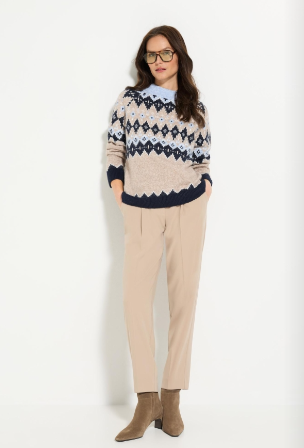 Olsen Pullover mit Panneaux-Dessin und überschnittener Schulter 11004921 Pearl Grey Melange