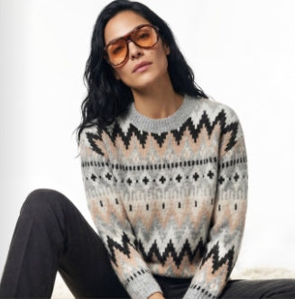 Olsen Pullover mit Panneaux-Dessin und überschnittener Schulter 11004921 Pearl Grey Melange