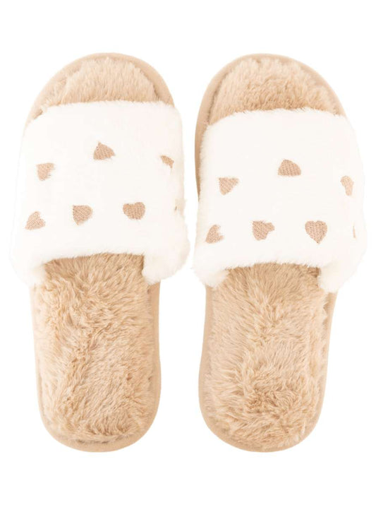 💕 Zwillingsherz Plüsch Pantoffel "Herz" Hausschuhe Beige