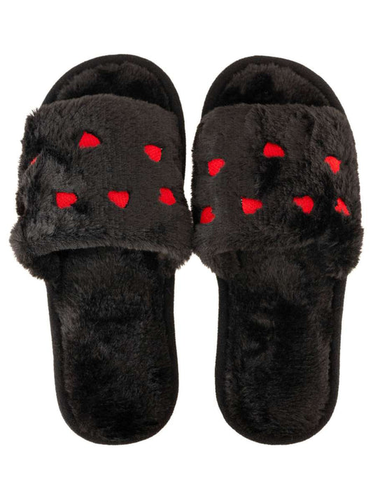 💕 Zwillingsherz Plüsch Pantoffel "Herz" Hausschuhe Schwarz