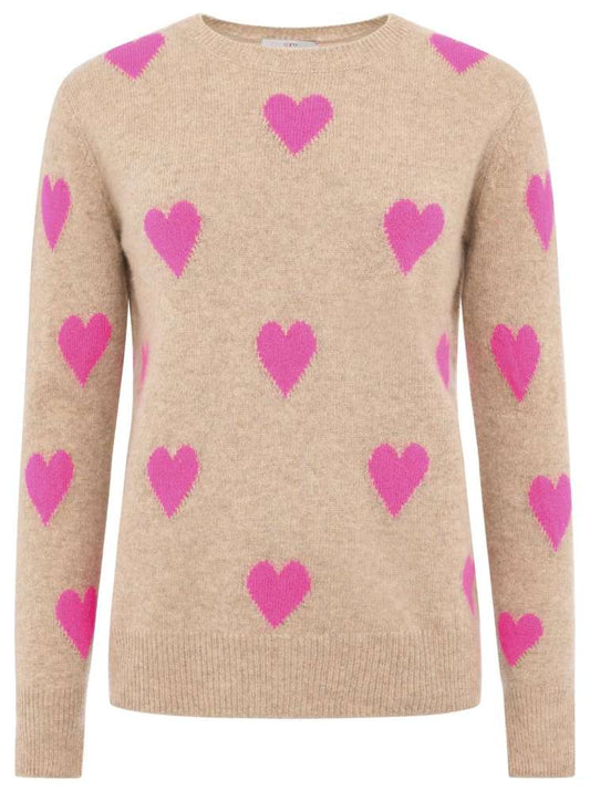 💕 Zwillingsherz Pullover Pulli "Multiherz" 100 % Kaschmir Hellbeige Neonpink