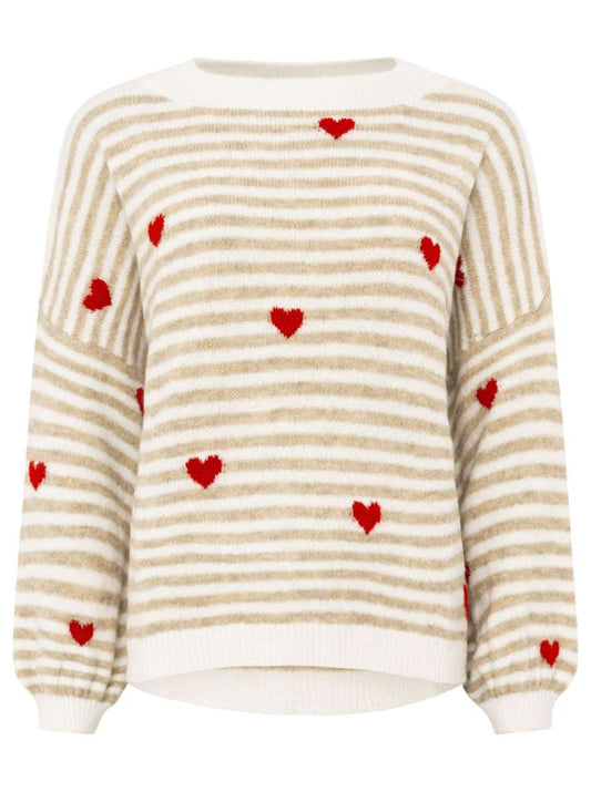Zwillingsherz Pullover "Herzchen & Streifen" Beige