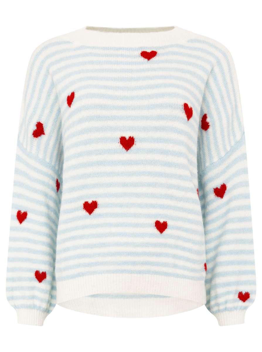 Zwillingsherz Pullover "Herzchen & Streifen" Hellblau