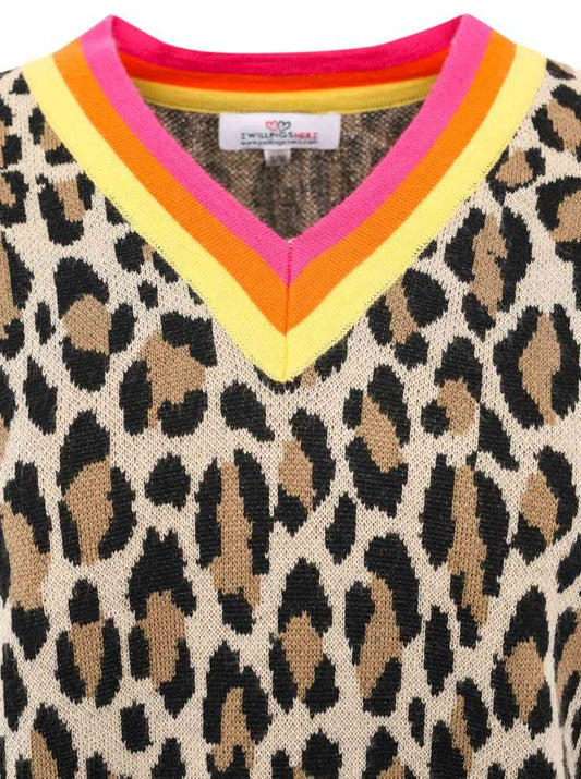 💕 Zwillingsherz Pullover Pulli "Leo & Streifen" Wolle Beige Pink