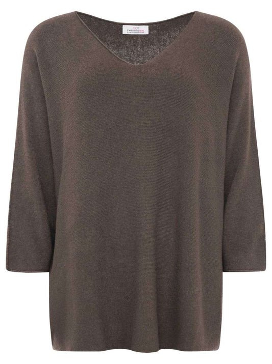 💕 Zwillingsherz V-Neck Pullover "Uni" Braun