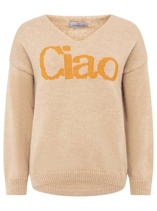 💕 Zwillingsherz Oversized Strick Pullover "Ciao" Braun