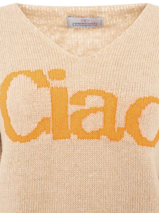 💕 Zwillingsherz Oversized Strick Pullover "Ciao" Braun