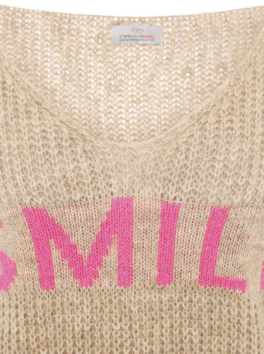 💕 Zwillingsherz Oversized Strick Pullover "Smile" Beige
