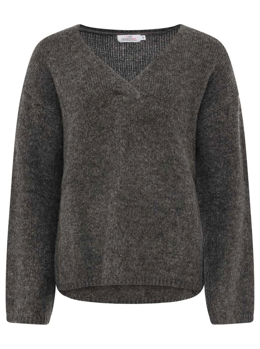 💕 Zwillingsherz Pullover V-Ausschnitt "Uni" Anthrazit