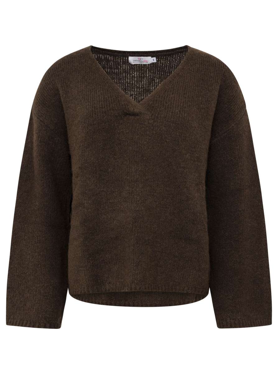 💕 Zwillingsherz Pullover V-Ausschnitt "Uni" Braun