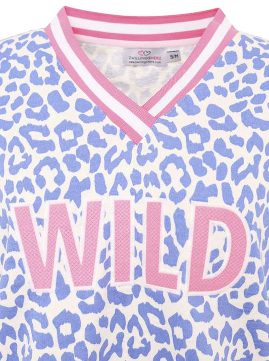 💕 Zwillingsherz V-Neck Sweatshirt "Leo Pastell" Sweater Baumwolle Blau