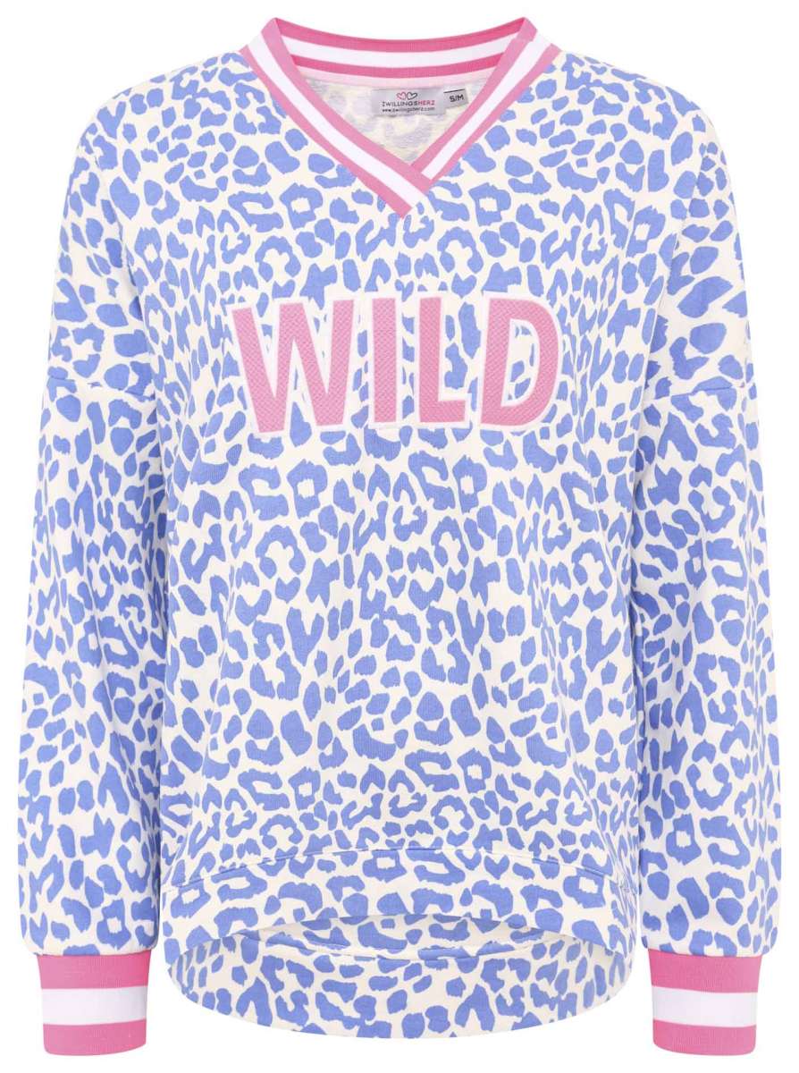 💕 Zwillingsherz V-Neck Sweatshirt "Leo Pastell" Sweater Baumwolle Blau