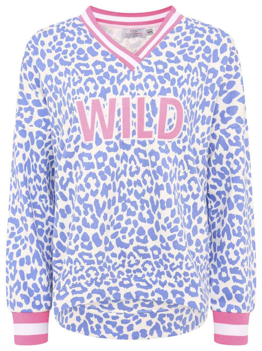💕 Zwillingsherz V-Neck Sweatshirt "Leo Pastell" Sweater Baumwolle Blau