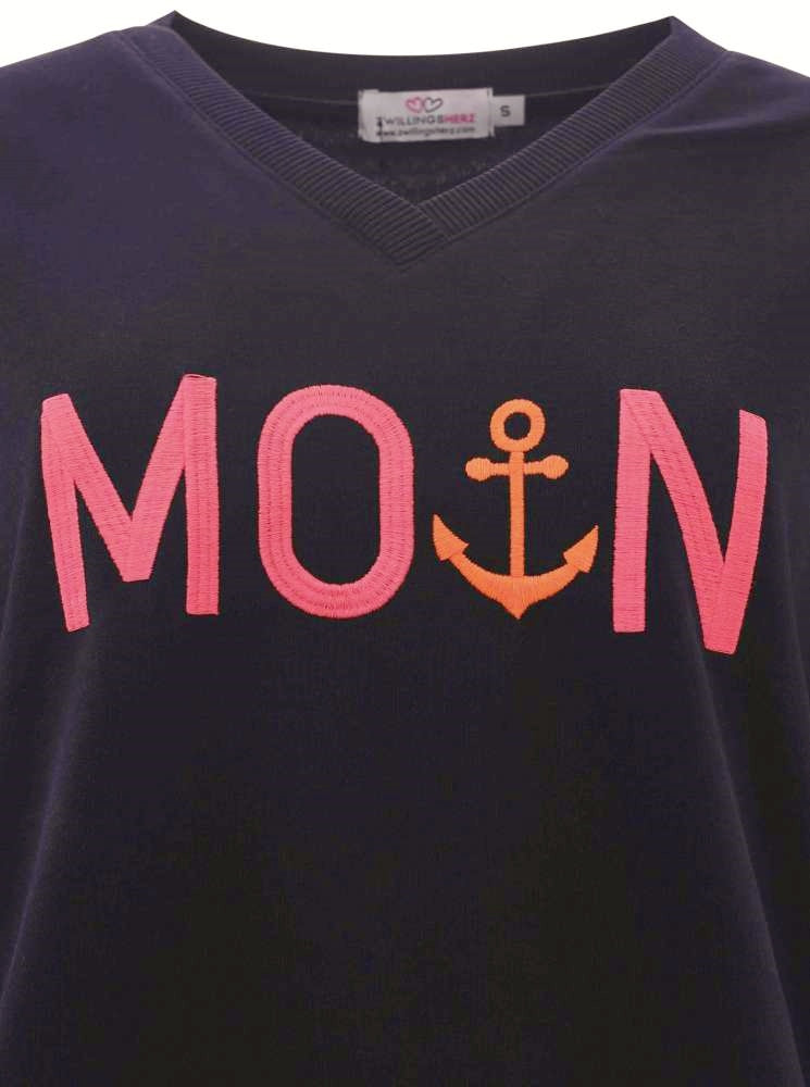 💕 Zwillingsherz V-Neck Sweatshirt "MoinZH" Sweater Baumwolle Navy