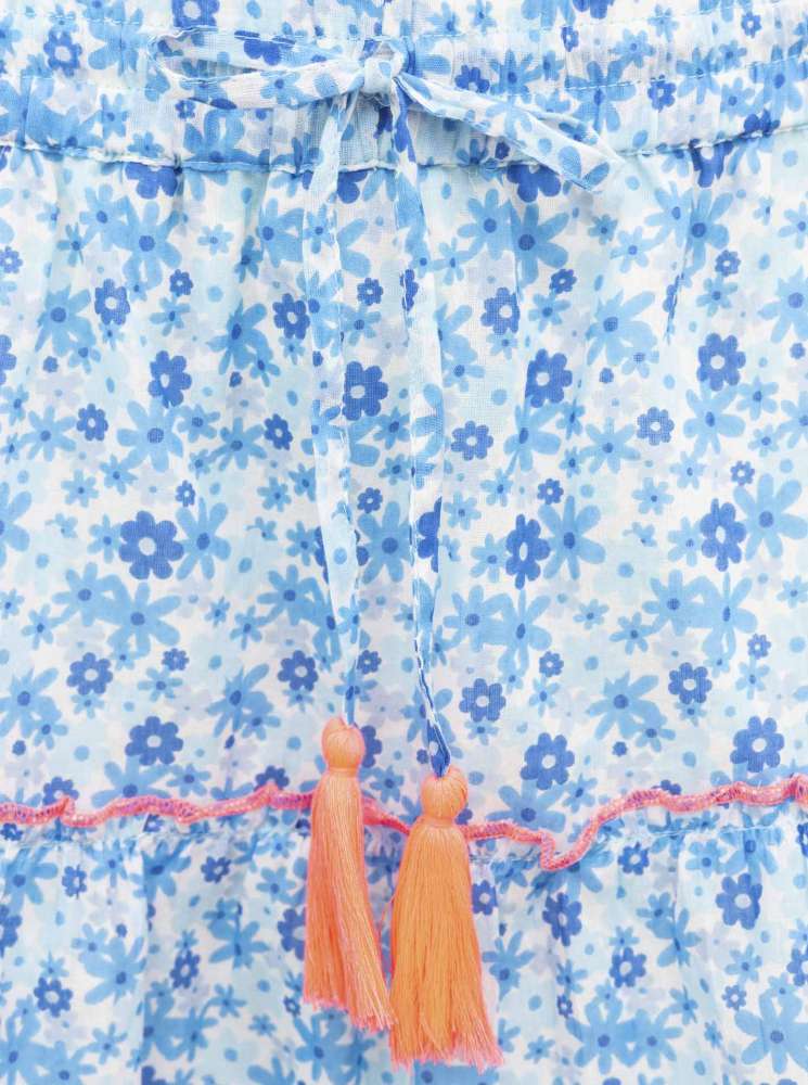 💕 Zwillingsherz Rock "Blumen Himmel" 100 % Baumwolle Blau