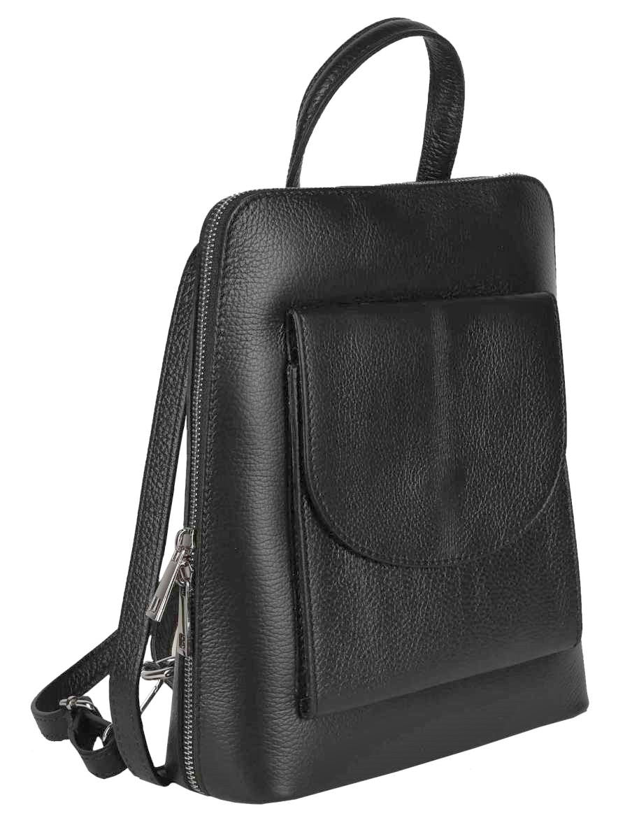 Rucksack Tasche Leder "Paris" 100 % Leder mittlere Größe Schwarz