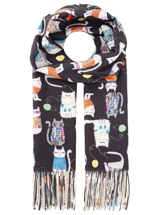 💕 Zwillingsherz Schal "Kleine Katze" Kuschelschal Soft Schwarz
