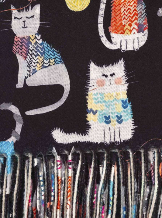 💕 Zwillingsherz Schal "Kleine Katze" Kuschelschal Soft Schwarz