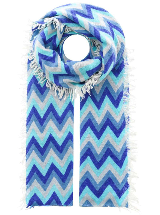 💕 Zwillingsherz XXL "Fransenschal  Zick Zack" 100 % Cashmere Schal Stola Kaschmir Bunt Blau