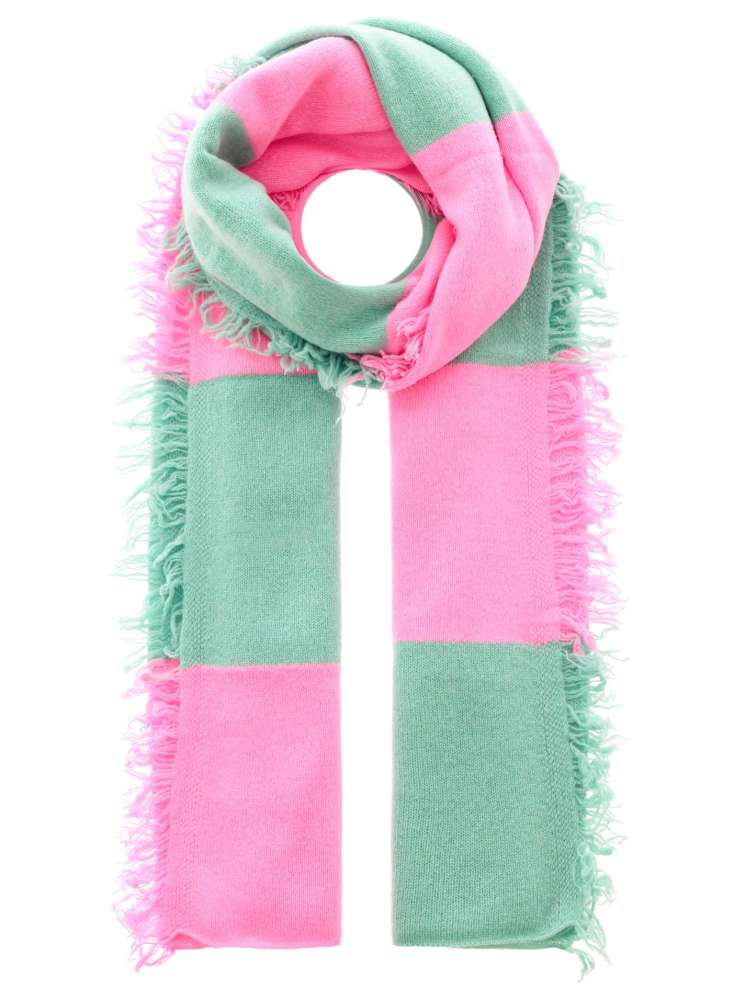 💕 Zwillingsherz XXL Kaschmir Fransenschal "Blockstreifen II" 100 % Cashmere Stola Salbei Bubblegum
