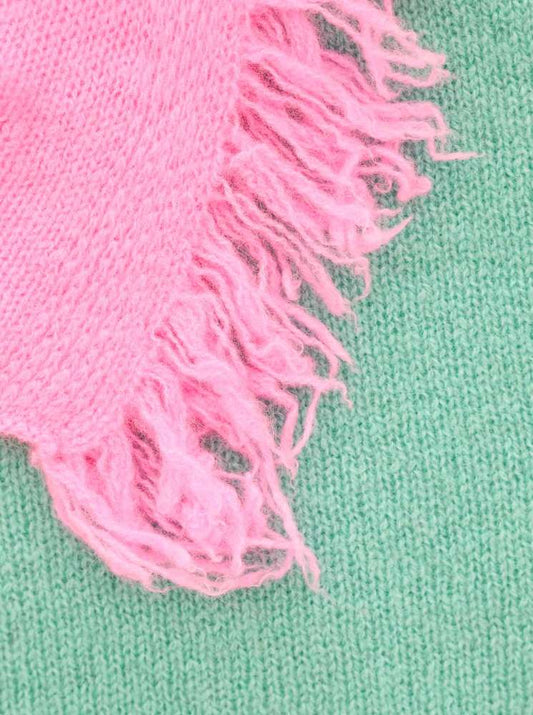 💕 Zwillingsherz XXL Kaschmir Fransenschal "Blockstreifen II" 100 % Cashmere Stola Salbei Bubblegum