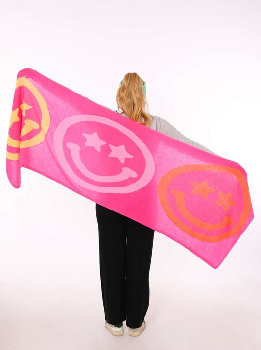 💕 Zwillingsherz XXL Schal "Happy Faces" 100 % Cashmere Kaschmir Neonpink