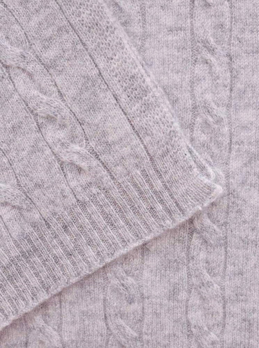 💕 Zwillingsherz 100 % Kaschmir Herren-Schal  "Zopfstrick" Cashmere Hellgrau