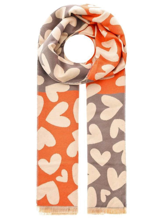 💕 Schal Tuch "Herzen" 100 % Viskose Orange Grau