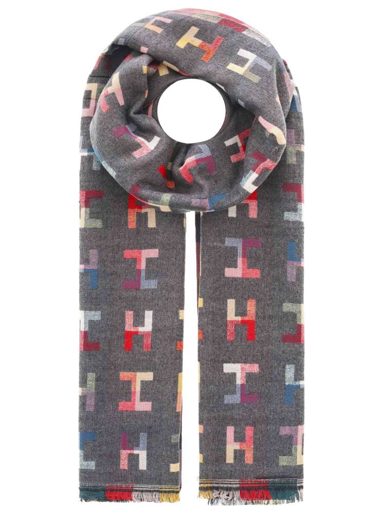 💕 Zwillingsherz Schal "Buntes H-Muster" Kuschelschal Viskose Wolle Grau