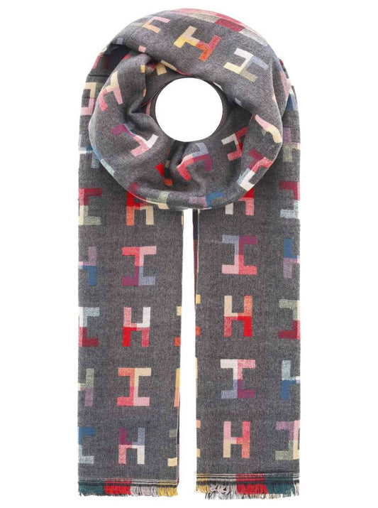 💕 Zwillingsherz Schal "Buntes H-Muster" Kuschelschal Viskose Wolle Grau