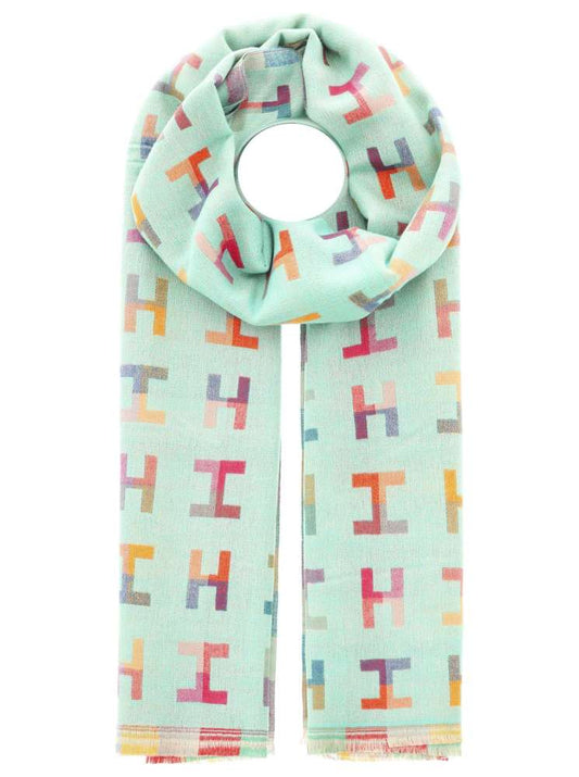 💕 Zwillingsherz Schal "Buntes H-Muster" Kuschelschal Viskose Wolle Mint
