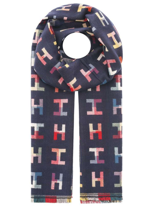💕 Zwillingsherz Schal "Buntes H-Muster" Kuschelschal Viskose Wolle Navy