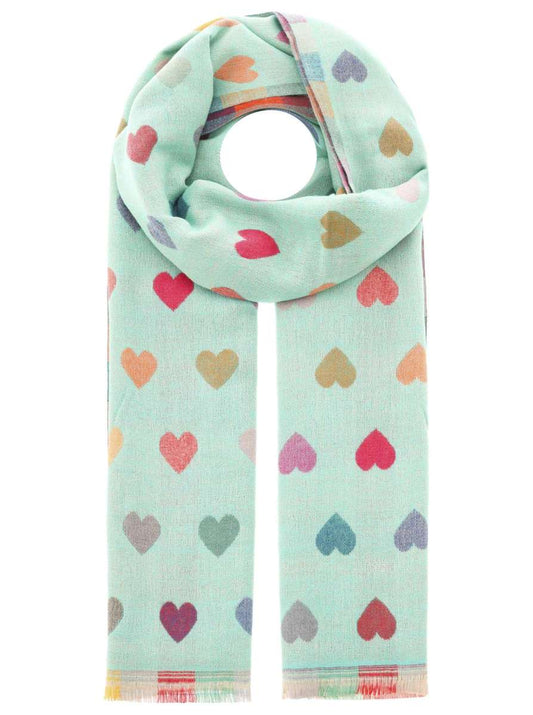 💕 Zwillingsherz Schal "Bunte Herzen" Kuschelschal Viskose Wolle Mint