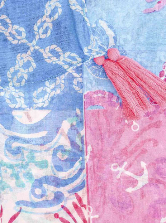 💕 Zwillingsherz Schal "Maritimer Mustermix" 100 % Viskose Neonblau