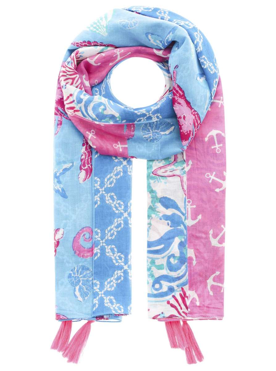 💕 Zwillingsherz Schal "Maritimer Mustermix" 100 % Viskose Neonblau