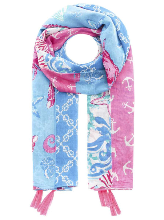 💕 Zwillingsherz Schal "Maritimer Mustermix" 100 % Viskose Neonblau