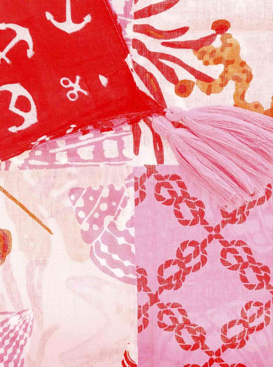💕 Zwillingsherz Schal "Meeres Print" 100 % Viskose Rot