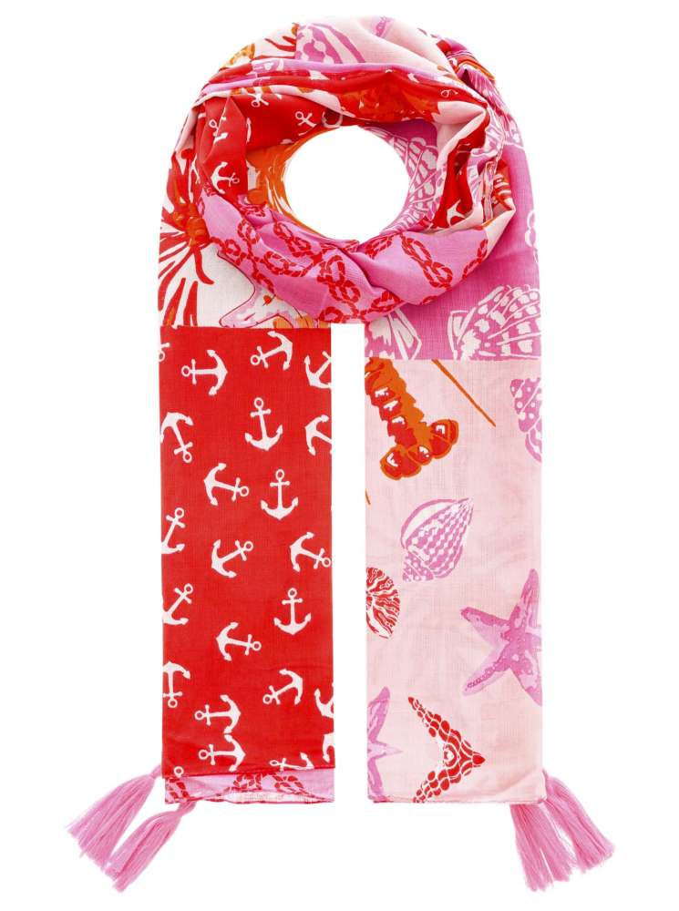 💕 Zwillingsherz Schal "Meeres Print" 100 % Viskose Rot