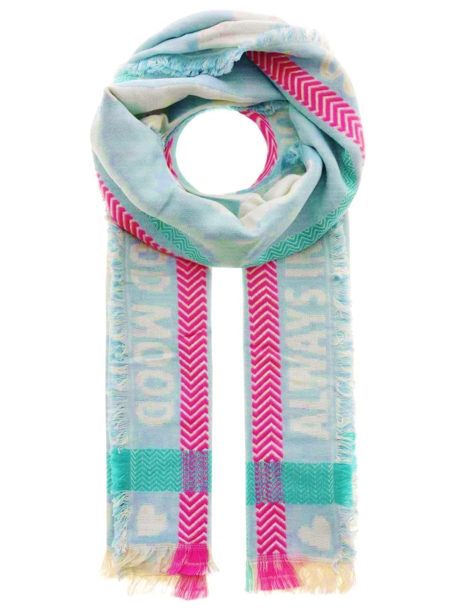 💕 Zwillingsherz Schal "Happy" Neon Kante Baumwolle Hellblau Pink
