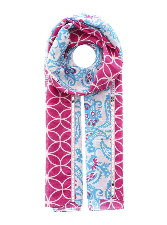 💕 Zwillingsherz Schal Tuch "Paisley Kreis Raute" Türkis Pink