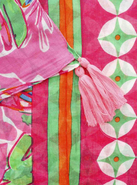 💕 Zwillingsherz Schal "Tropical Print" 100 % Viskose Neonpink