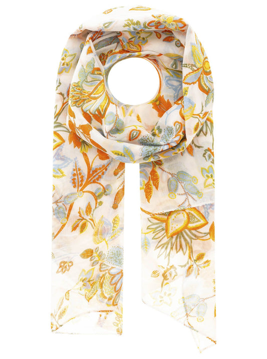 Schal Tuch "Großes Blumenmeer" Baumwolle Seide Beige