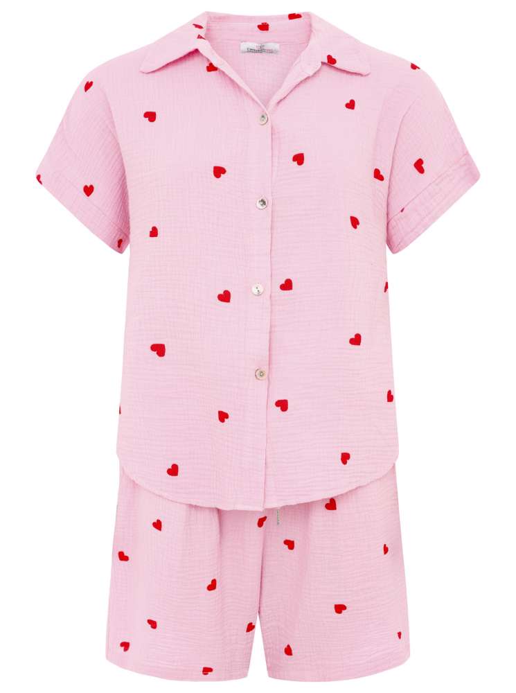 💕 Zwillingsherz Hemd Kurz "Herzen" Musselin Rosa