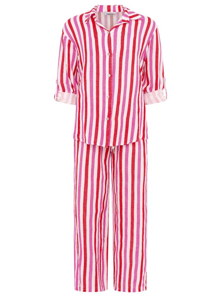 💕 Zwillingsherz Musselin Hemd "Streifen" Bluse Rot Pink Weiß