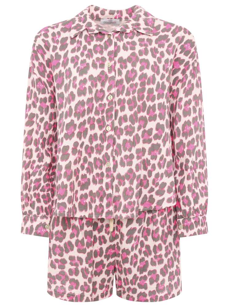💕 Zwillingsherz Hemd Kurz "Leo" Musselin Grau Pink