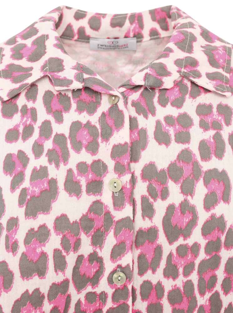💕 Zwillingsherz Hemd Kurz "Leo" Musselin Grau Pink