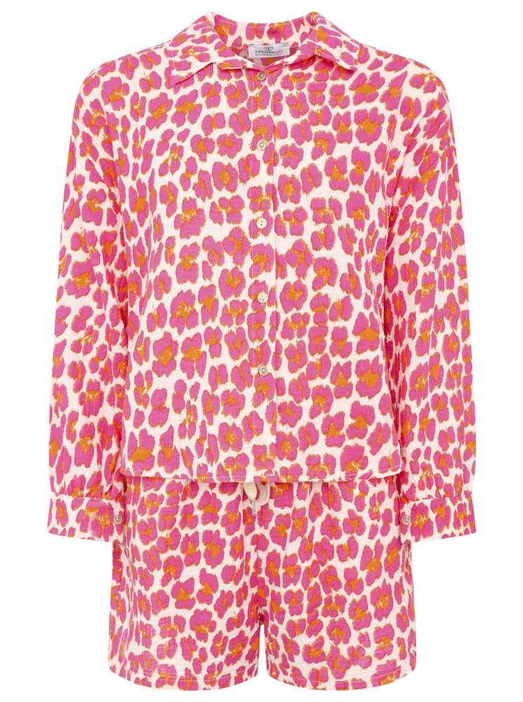 💕 Zwillingsherz Hemd Kurz "Leo" Musselin Pink Orange